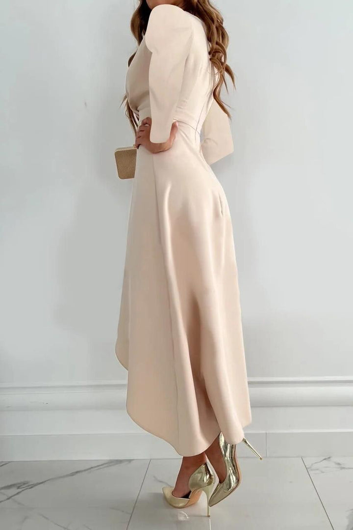 Chic women's long sleeve ruffle wrap midi dress, ideal for parties, evening wear, or special occasions.