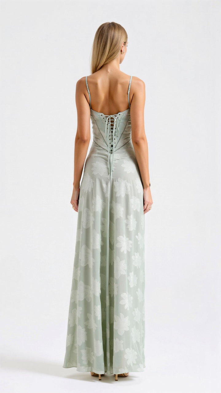 Formal elegant bustier maxi dress for women, suitable for wedding guest attire and special occasions