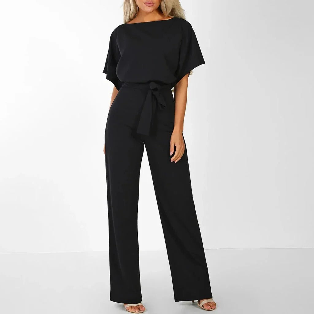 Stylish women's full-body solid color jumpsuit, comfortable and elegant for versatile fashion looks.