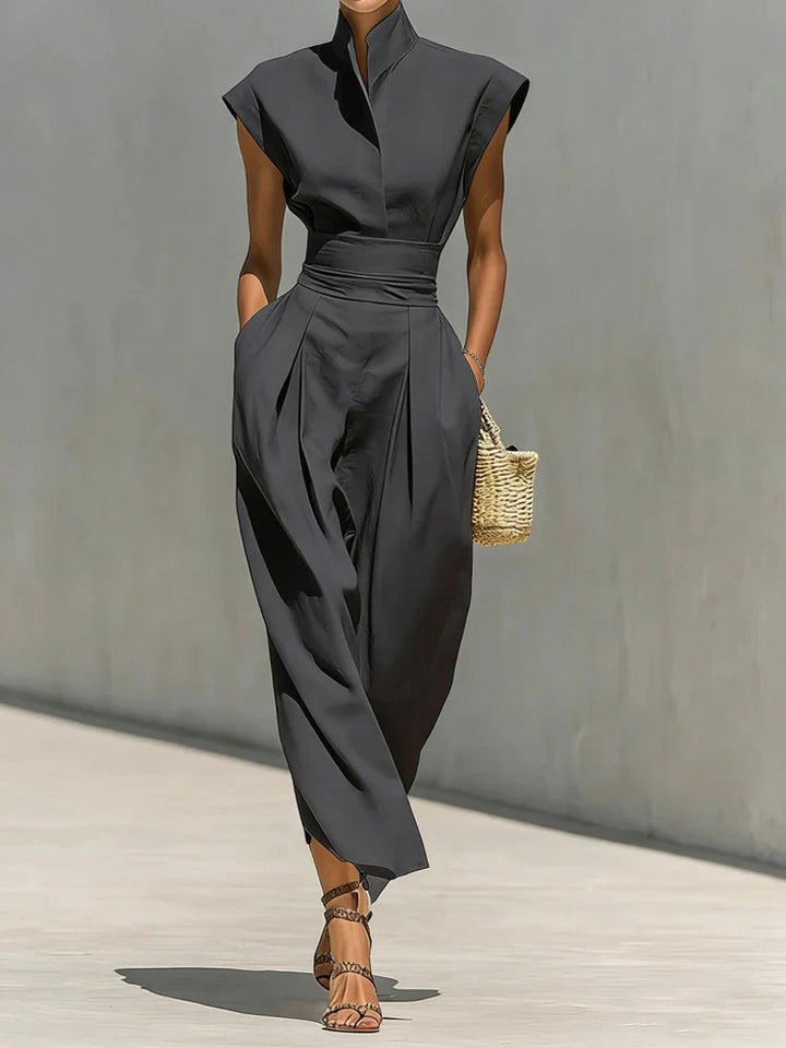 Refined sleeveless midi dress for women, elegant and structured, suitable for special occasions & professional wear.