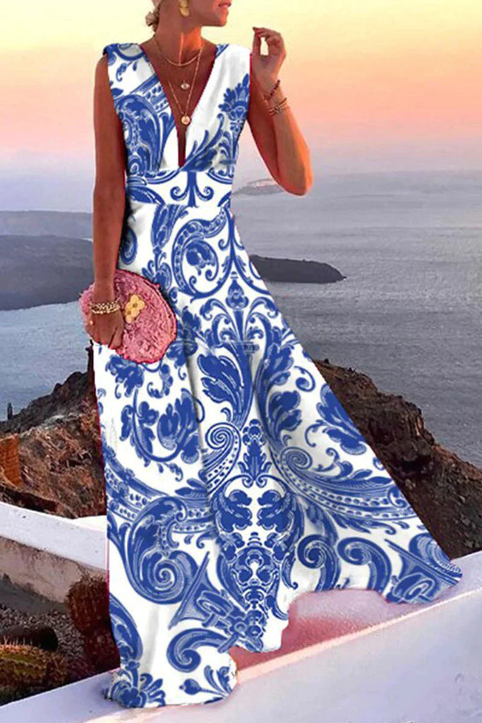 Lightweight, flowy women's summer dress. Elegant yet comfortable design for vacation or casual outdoor events.