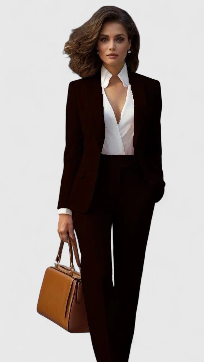 Professional women's lapel blazer, part of a chic tailored two-piece suit set for office attire.