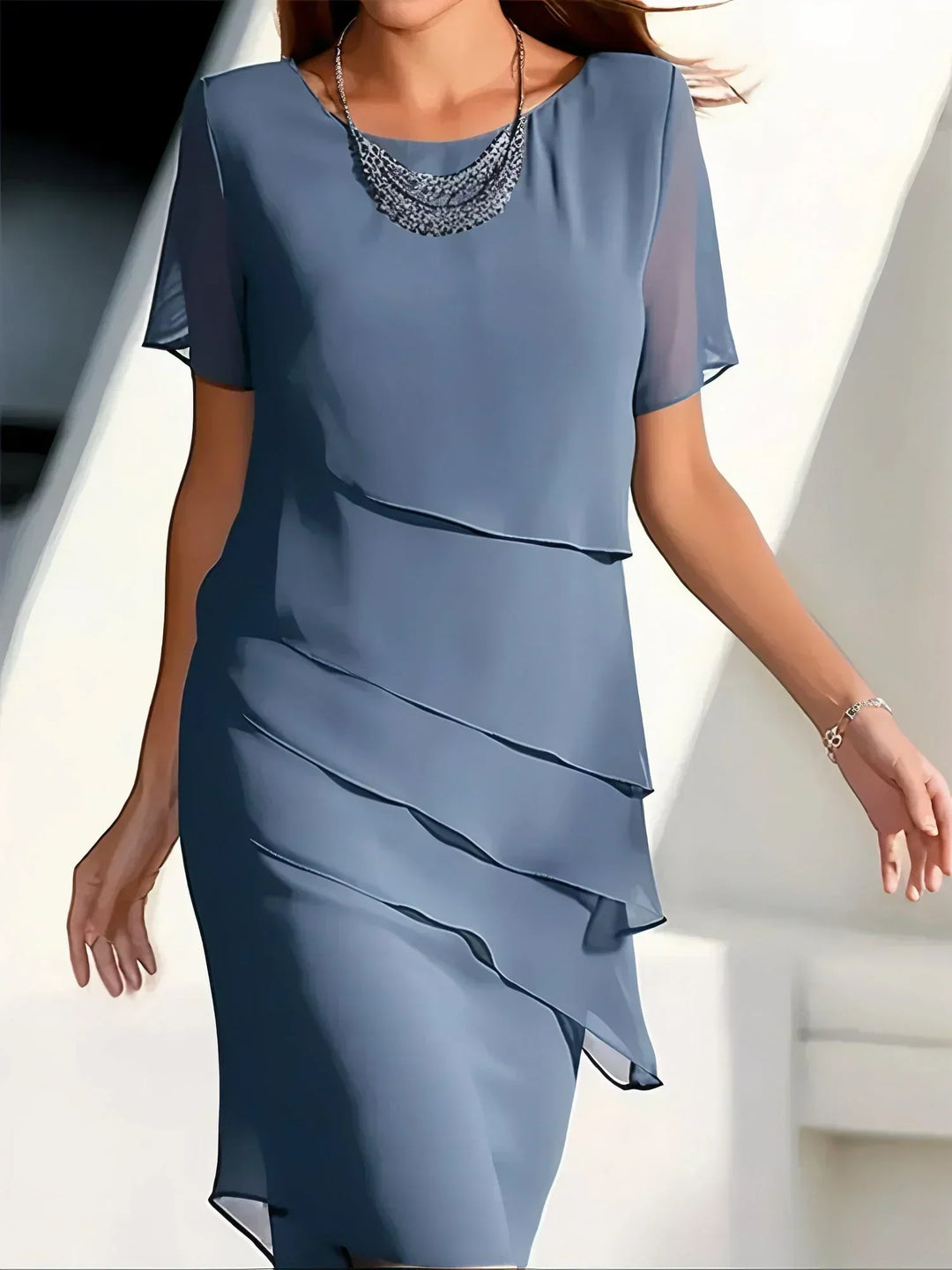 Elegant women's tiered ruffle midi dress, perfect for summer parties, special occasions, or chic daytime wear.