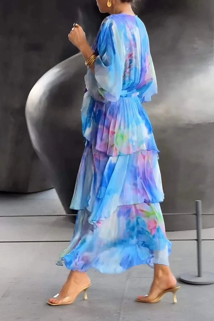 Chic women's evening dress, a tiered wrap style, perfect for galas, parties, and summer events.