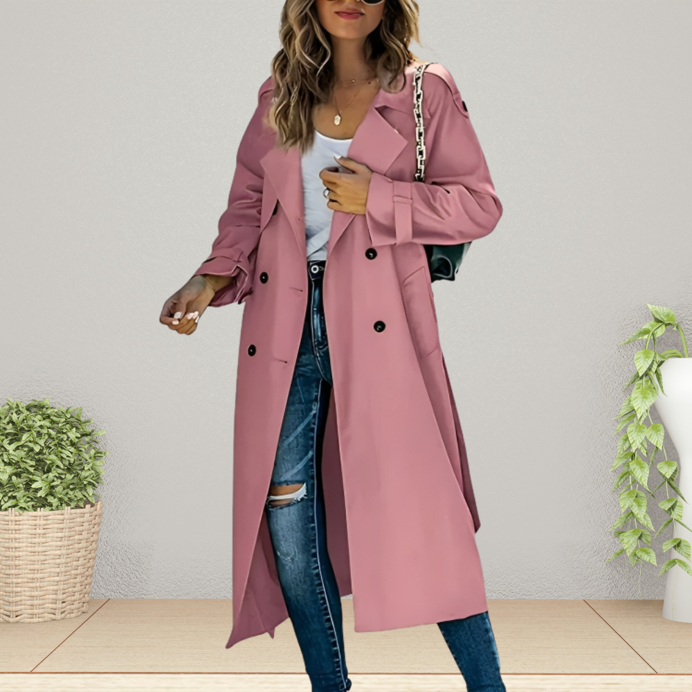Stylish women's elegant trench coat, ideal for transitional spring/fall outerwear & women's fashion.