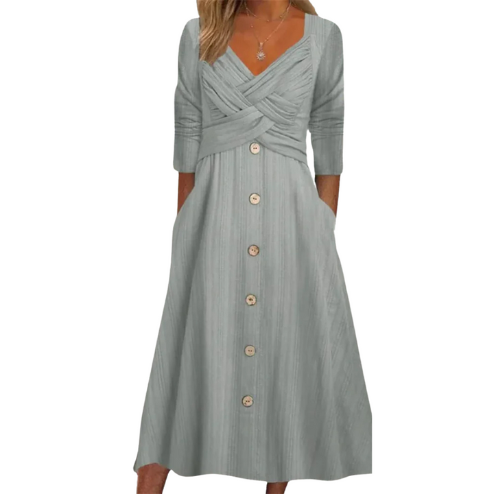 Versatile women's elegant midi dress, tummy control, mid-length sleeves, and a flattering A-line silhouette.