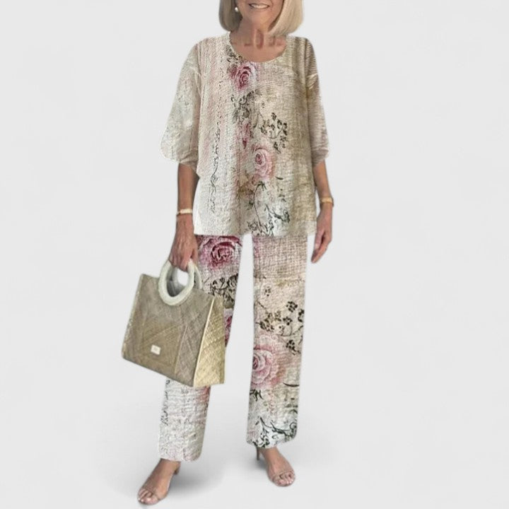 Fashionable women's two-piece dress, a chic and sophisticated set for spring and summer elegance.