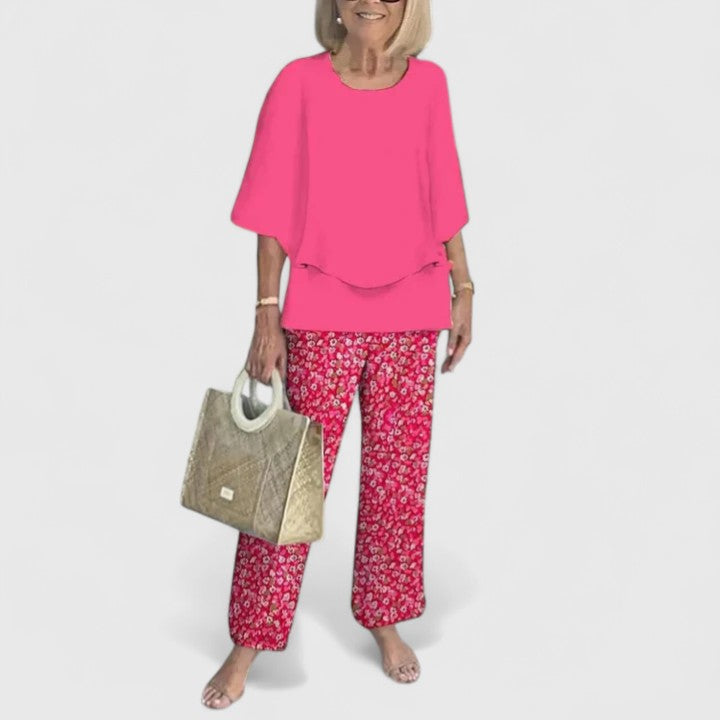 Elegant women's two-piece ensemble, stylish and versatile for spring and summer dress fashion.