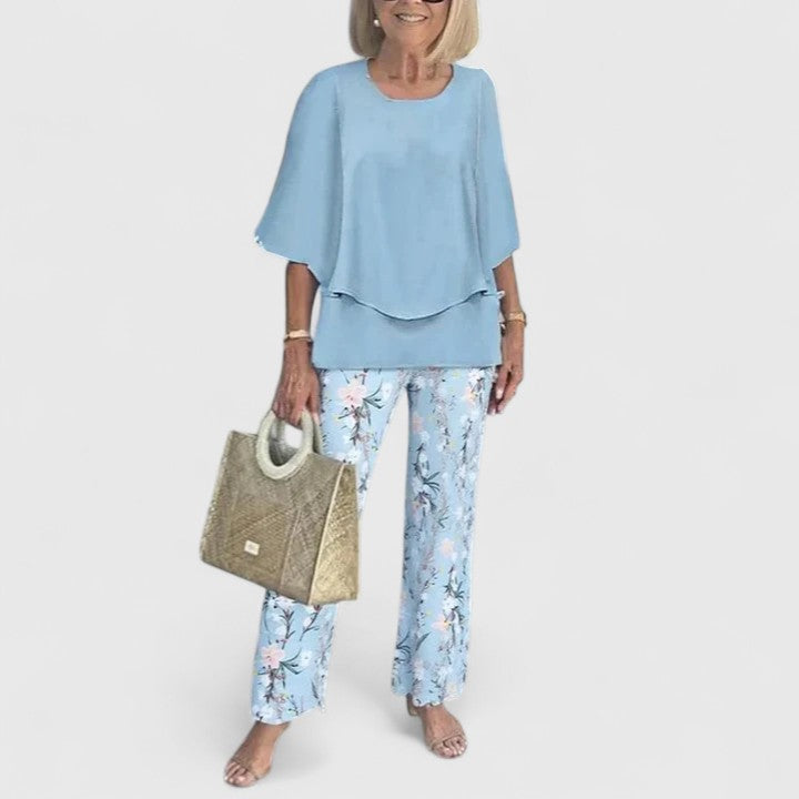 Sophisticated women's two-piece dress, comfortable and elegant for versatile spring/summer fashion.