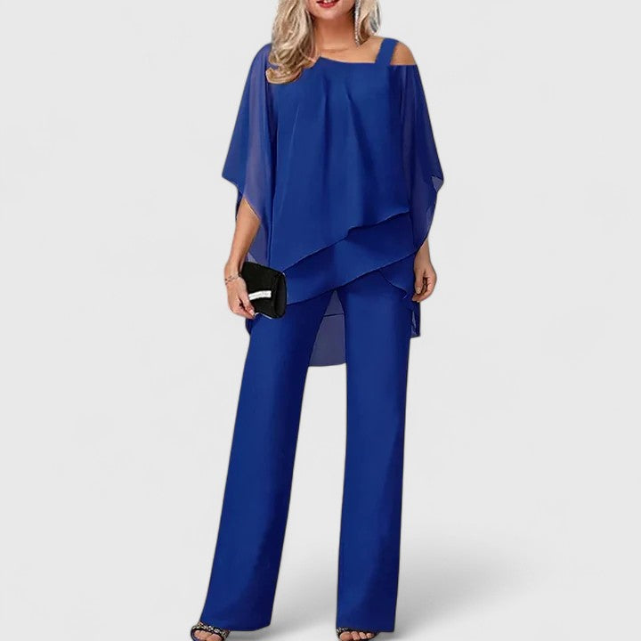 Comfortable women's two-piece pant set, ideal for casual or formal wear. Stylish & versatile fashion outfit.