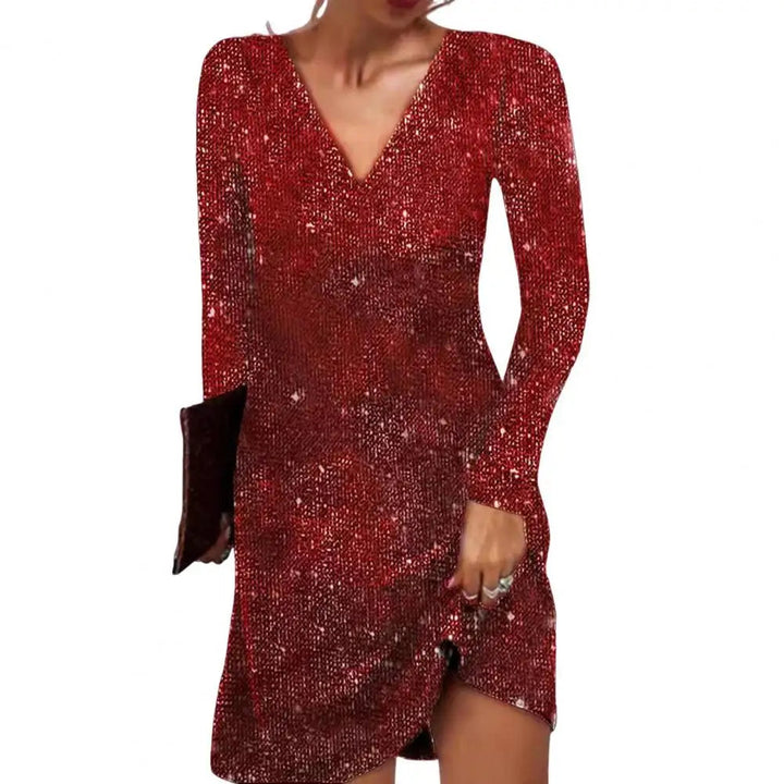 Casual chic women's midi wrap dress with a flattering V-neckline and elegant silhouette