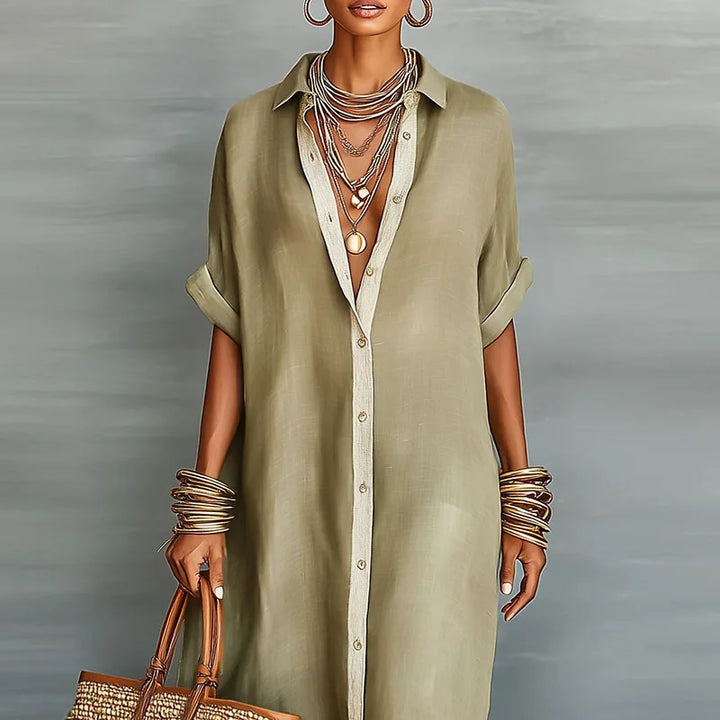 Black Evelina women's button down maxi shirt dress. Elegant collared long dress, ideal for day or evening.