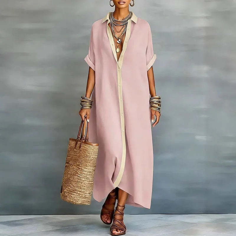 Evelina relaxed fit maxi shirt dress. Women's casual button down long dress, perfect as a summer day dress.