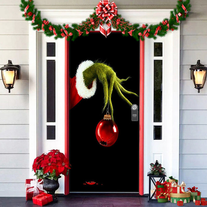 Outdoor Christmas Door Cover, vibrant fabric featuring presents and a festive bow