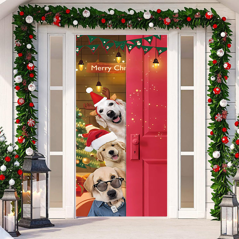 Christmas candy cane patterned outdoor fabric door cover, sweet holiday decor.