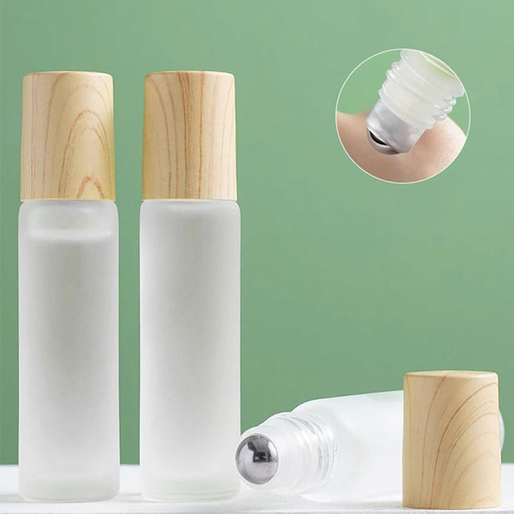 Set of five empty essential oil roller bottles, ideal for DIY blends or personal care, travel-size design