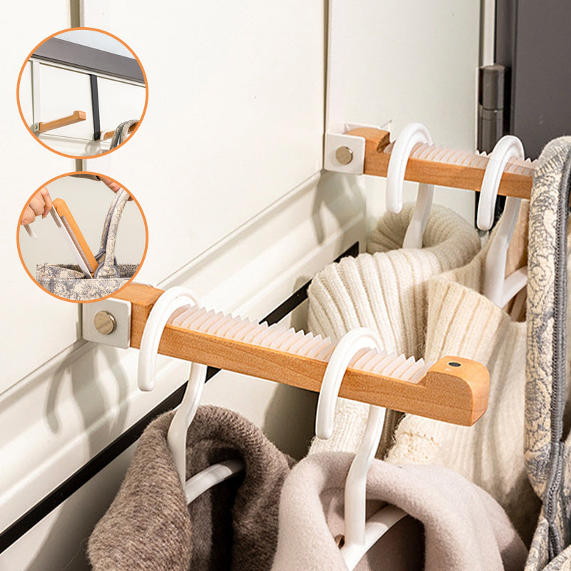 Backside view of the foldable over-the-door hook, highlighting the sturdy metal bracket.