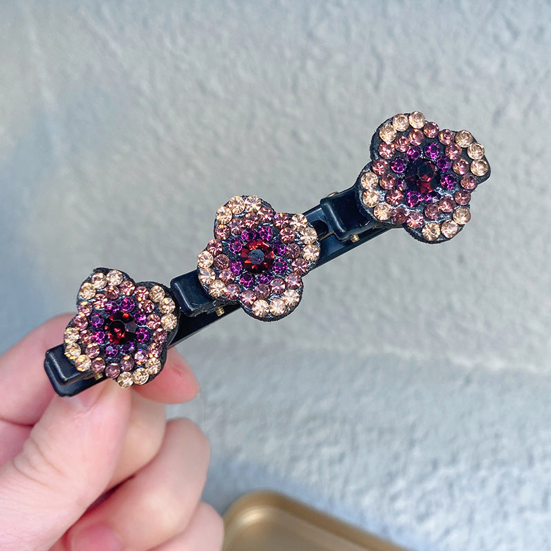 A versatile set of four sparkling crystal braided hair clips for women's hairstyles