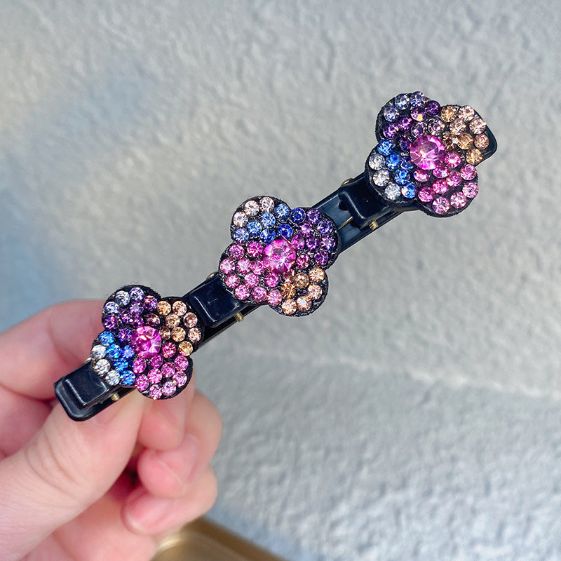 Women's braided hair clips, 4PCS set with dazzling crystal and rhinestone embellishments