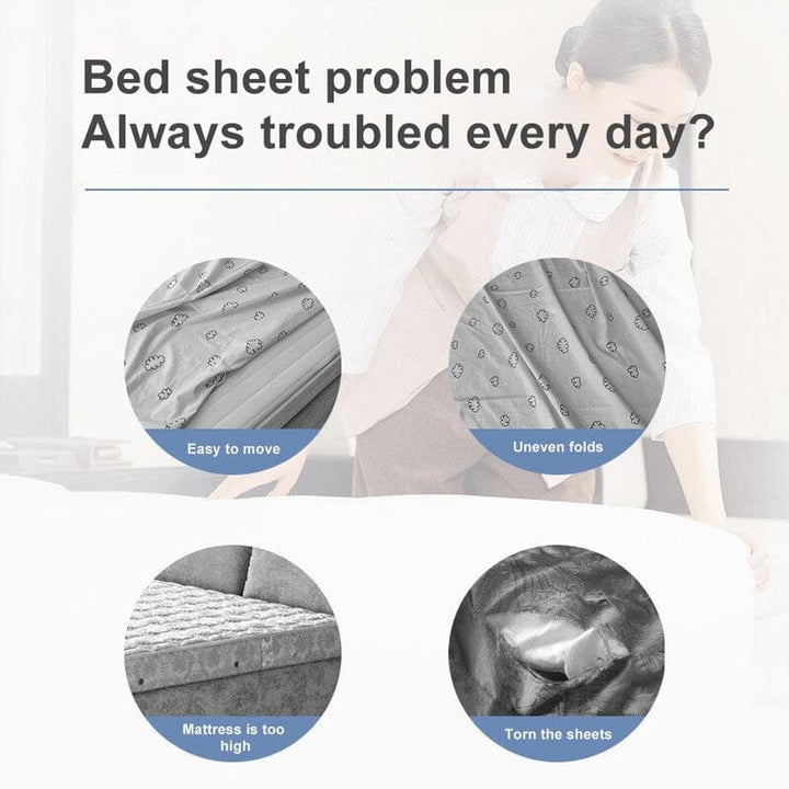 Hand demonstrating how to easily attach a bed sheet gripper clip to a sheet