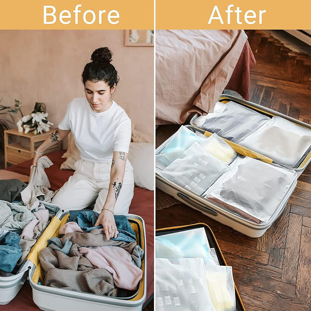 Frosted zip lock bags for clothes & linens. Perfect for home storage & travel organization.