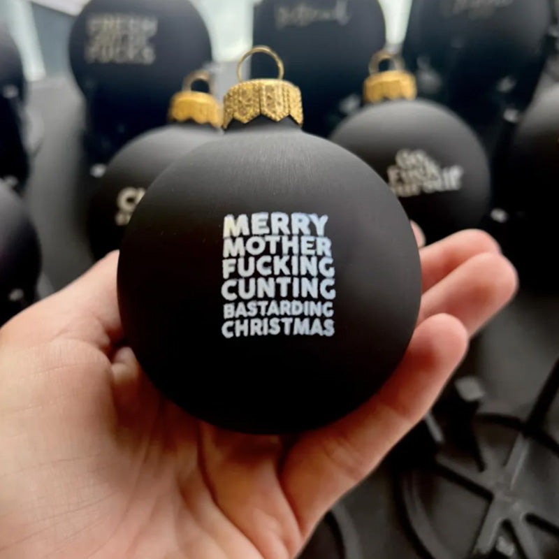 Set of unique adult humor Christmas baubles, perfect for a funny holiday gag gift