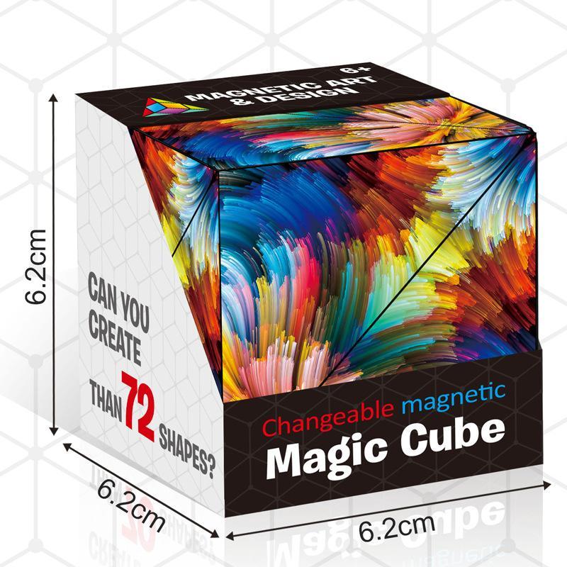 Adult engrossed in a geometric magnetic cube puzzle, promoting focus and stress relief