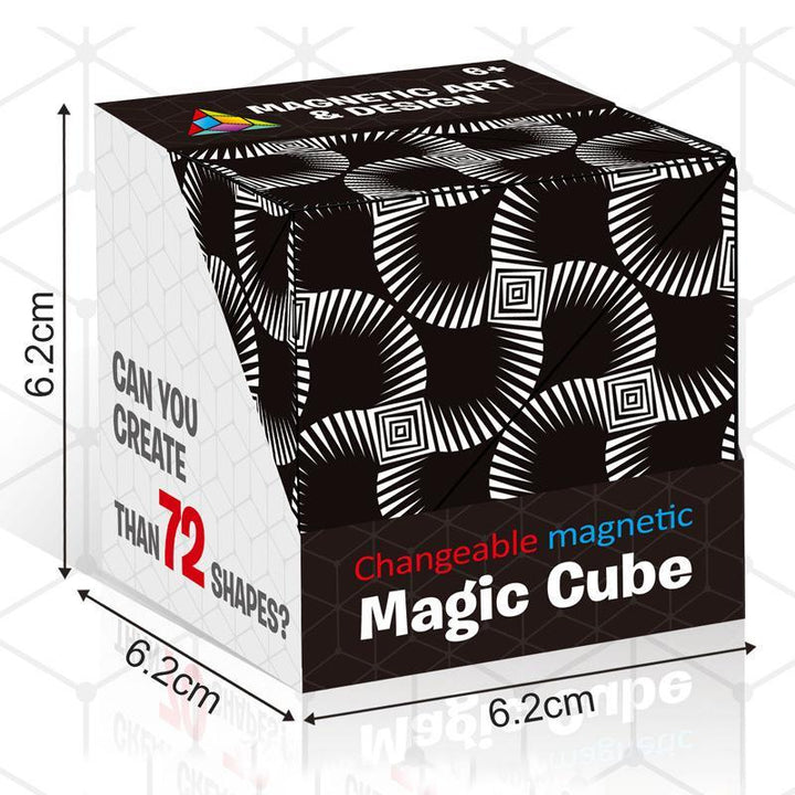Geometric magnetic cube puzzle transforming into an abstract shape, a creative play item