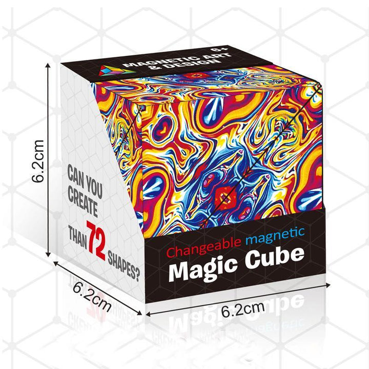 Geometric magnetic fidget cube on a desk, a discreet stress relief tool for adults