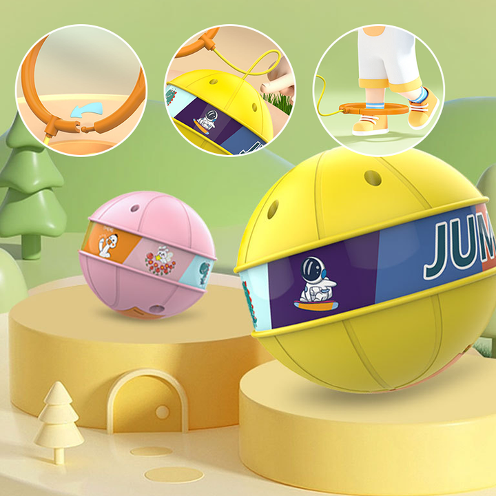 Indoor game scene with a child using a glowing skip ball, safe and fun for active play inside