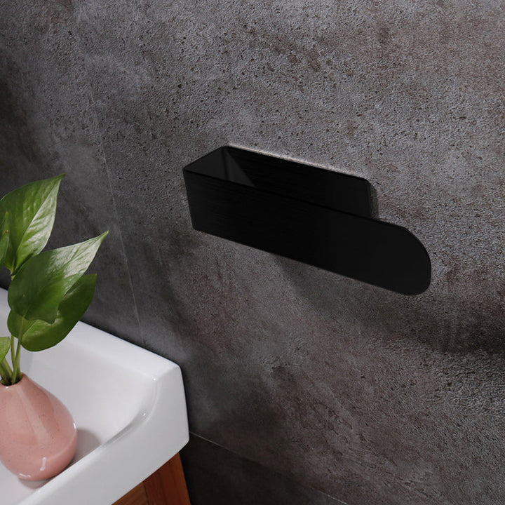 Black adhesive towel rack, stainless steel, for a contemporary kitchen feel.