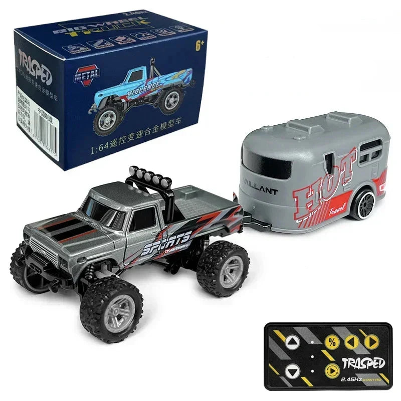 Compact green mini RC crawler truck, a remote control all-terrain vehicle for kids to navigate tough landscapes.