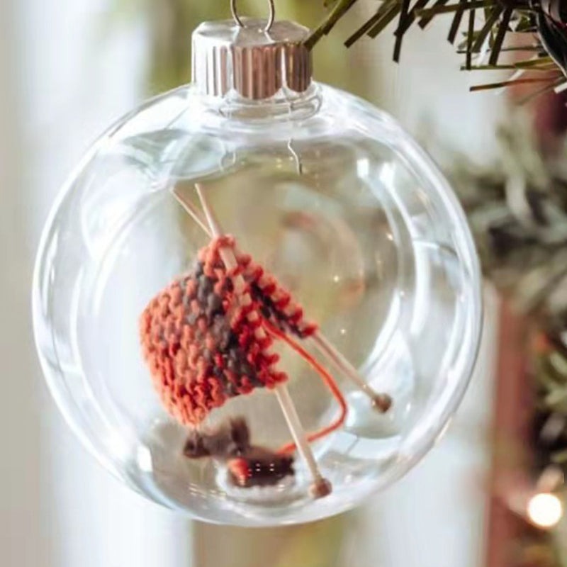 Unique knitting ornament, transparent acrylic with a detailed yarn spool design, craft-themed decor