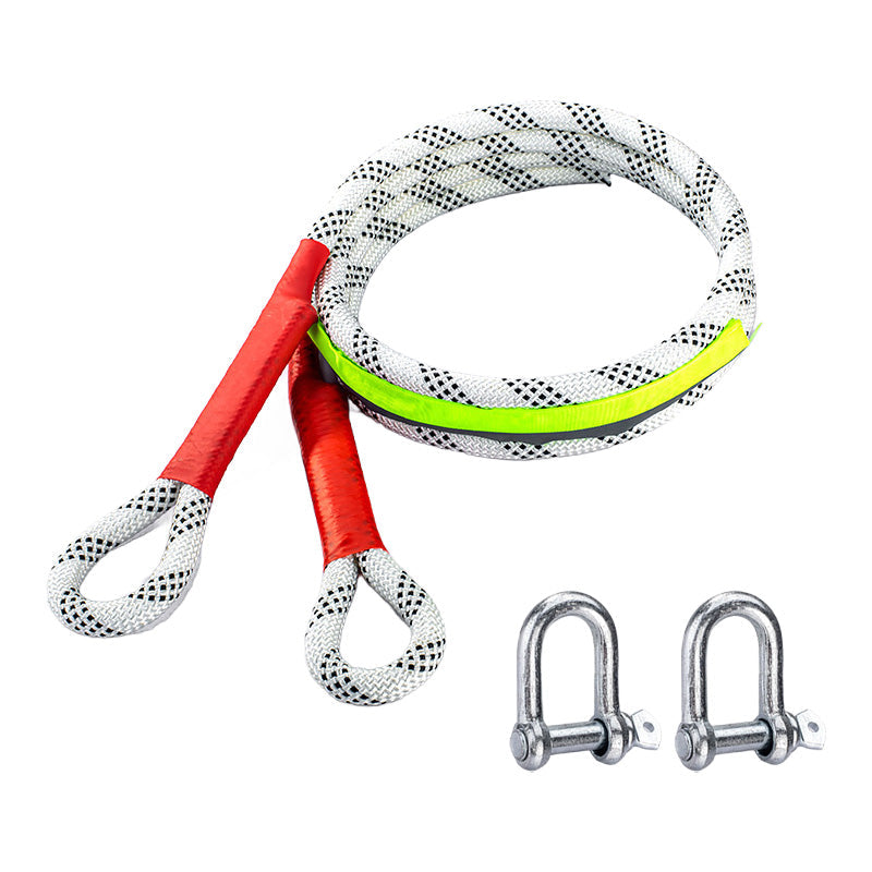 Close-up of the professional splice on a kinetic off-road tow rope for maximum strength