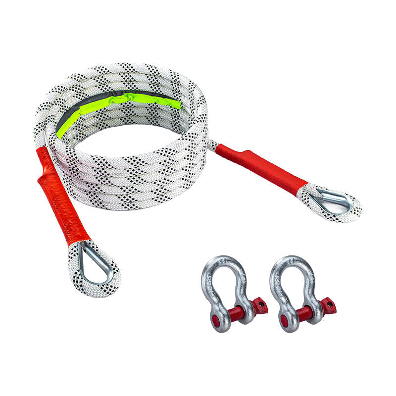 Full view of a kinetic off-road recovery rope, coiled and ready for storage or use