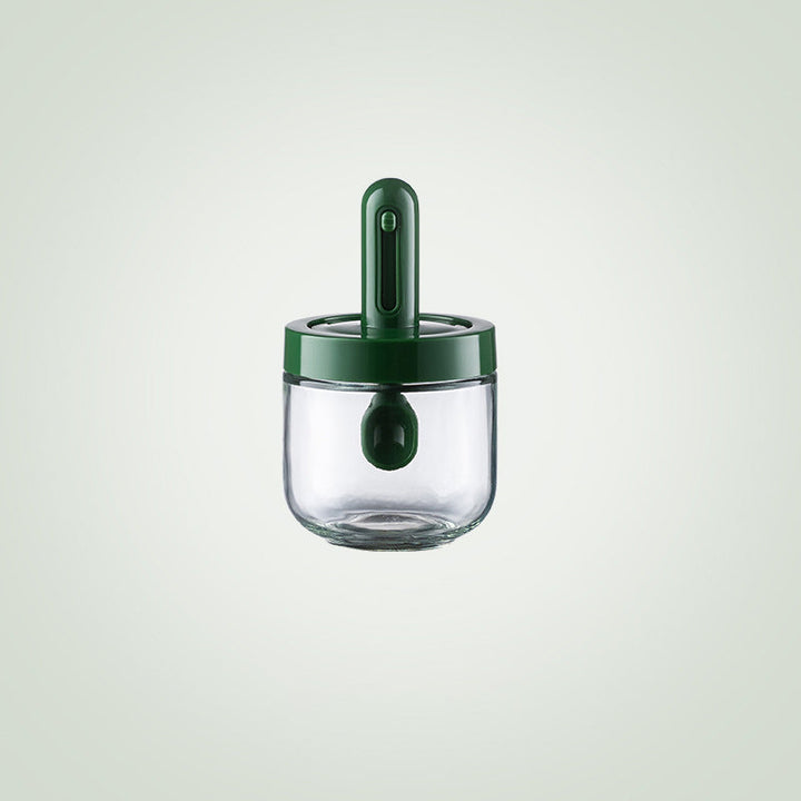 Glass seasoning bottle with integrated spoon, perfect storage container for kitchen spices