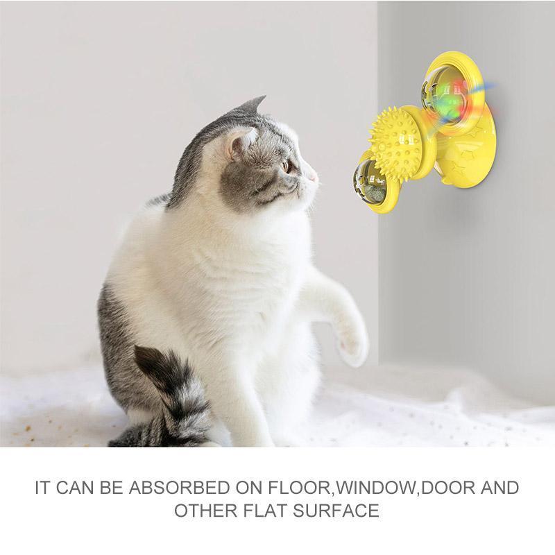 Spinning Cat Windmill Toy, suction base, promotes pet activity & mental stimulation