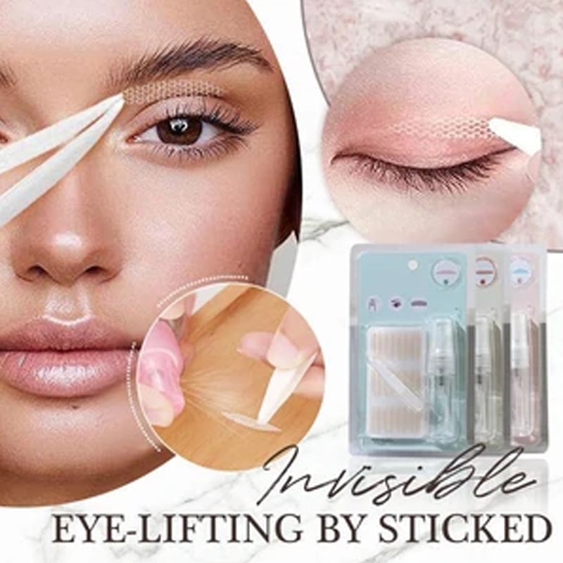 Close-up of women's invisible eyelid tape, showing its clear, thin design for a natural look.