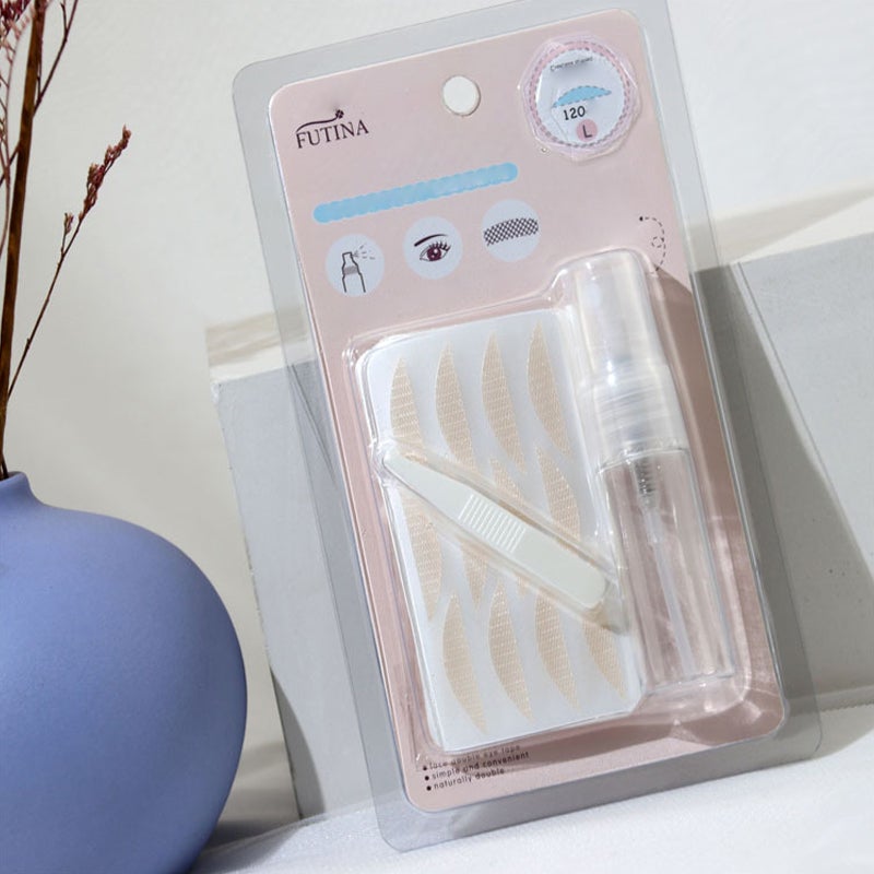 Invisible eyelid lifting tapes on a skin tone background, blending seamlessly for natural eye lift.
