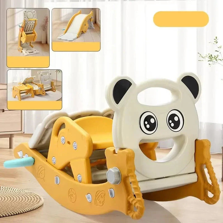 Children's multi-functional 4-in-1 activity center: slide, rocker, playset. Great for active toddlers indoors/outdoors.