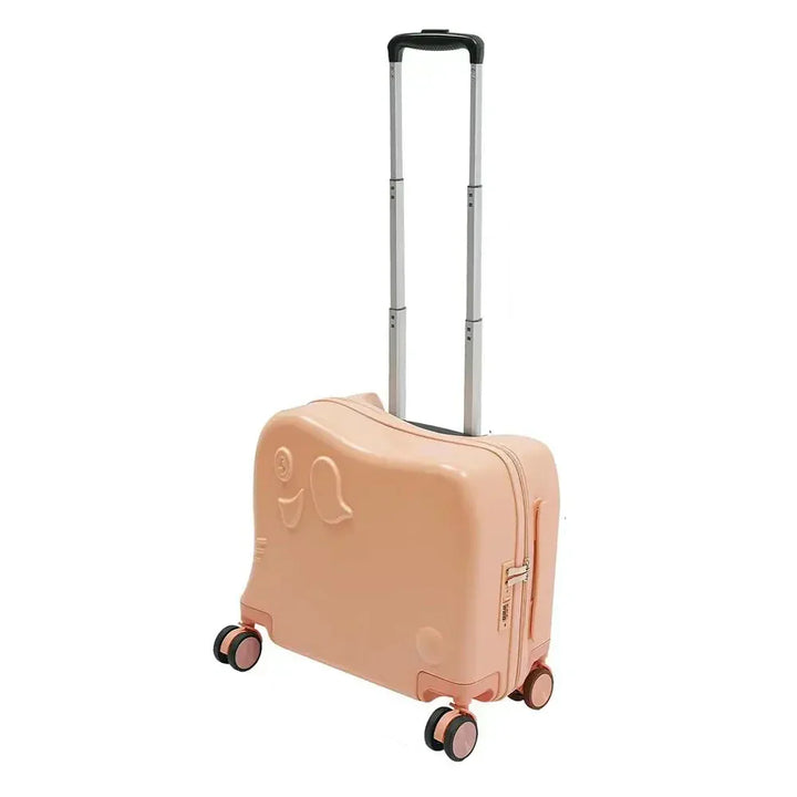 Ride-on elephant cartoon luggage for kids. Durable carry-on children's suitcase with silent wheels for travel.