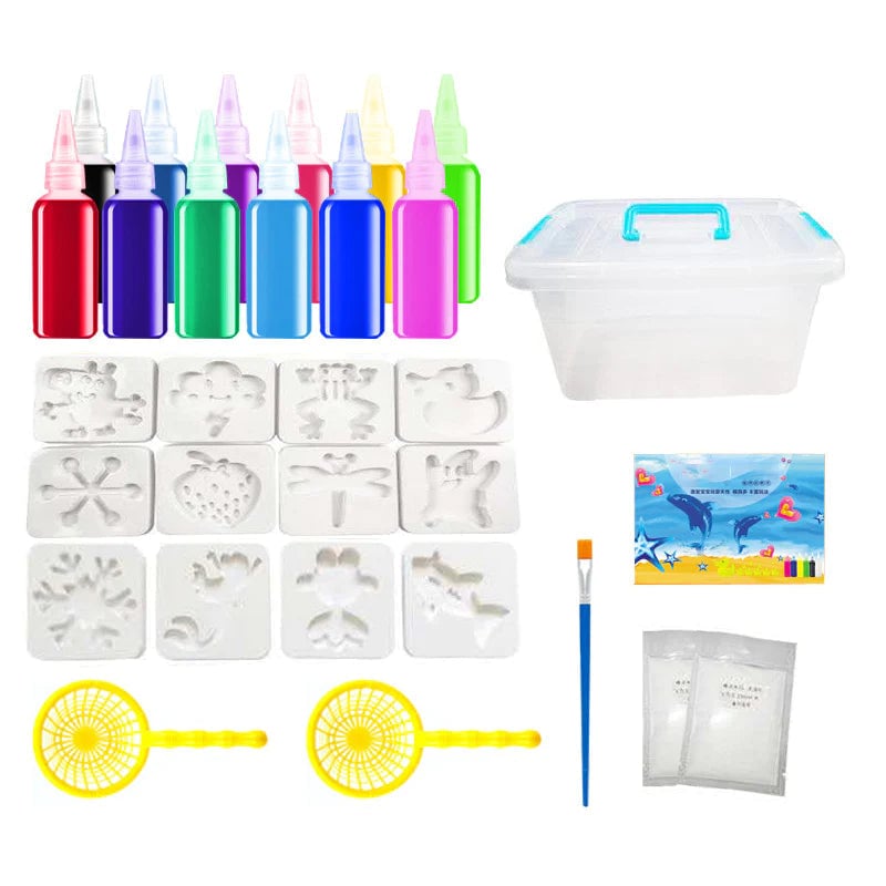 Group of aqua gel creations, including stars and fish, made with the Kids' Creative Play Set