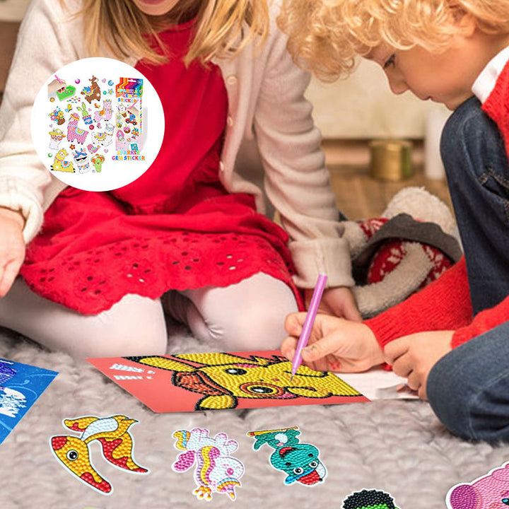 Complete children's DIY cartoon diamond painting package, includes canvas, diamonds, and tools for art