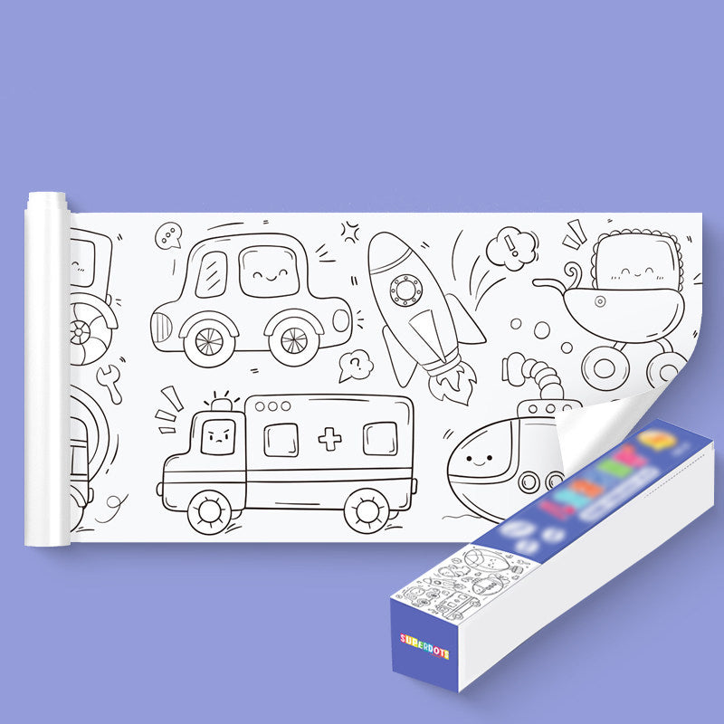 Detail of the drawing roll's self-adhesive backing, allowing easy application as a wall sticker for kids