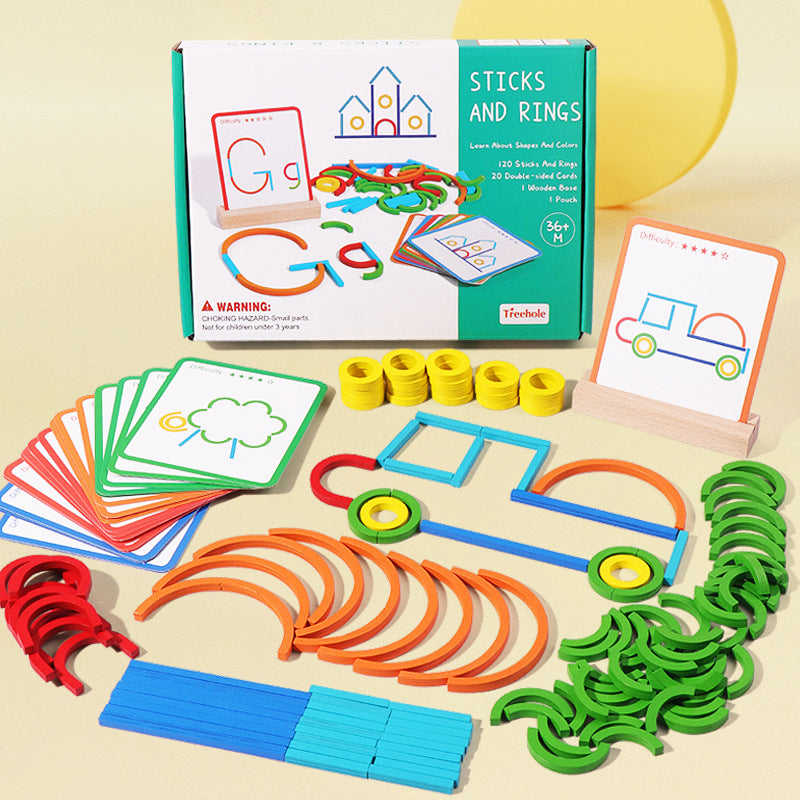 Close-up of a child's hands playing with a wooden logic puzzle, enhancing hand-eye coordination