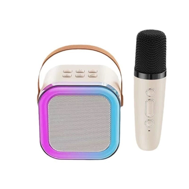 Mini portable karaoke machine with impressive sound for its size.