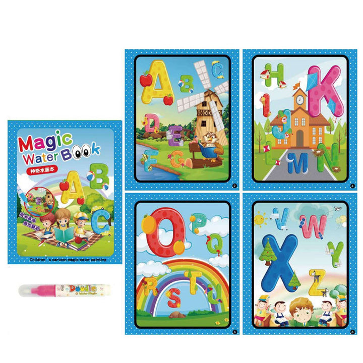 Side profile of a child absorbed in coloring a magic water book, mess-free fun