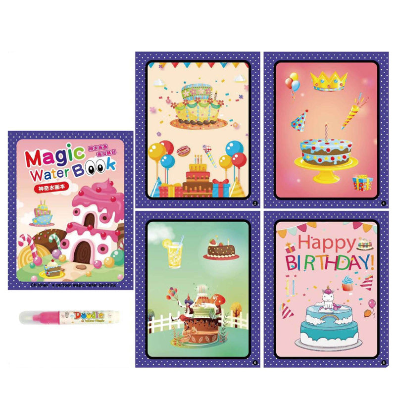 A stack of new Kids' Reusable Magic Water Coloring Books, various themes on display