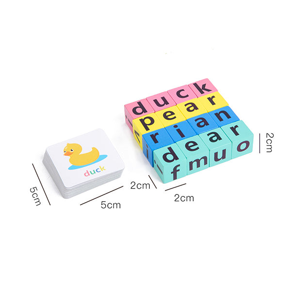 Kids Wooden Alphabet Spelling Puzzle with multiple words laid out, educational gift