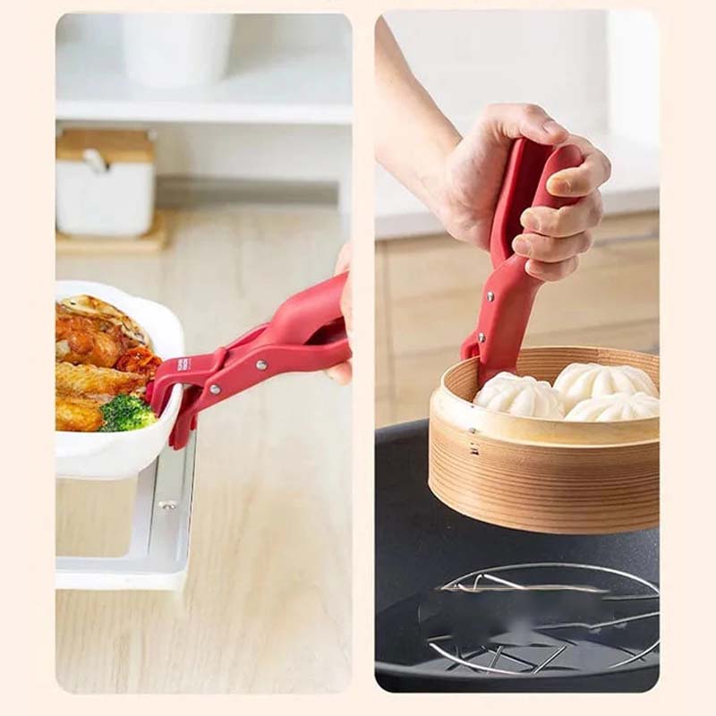 Close-up of a kitchen anti-scald bowl clip's silicone gripping pads, ensuring a firm hold on bowls.
